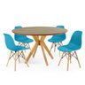 mesa de jantar redonda natural 120cm marci premium com 4 cadeiras eames eiffel 12