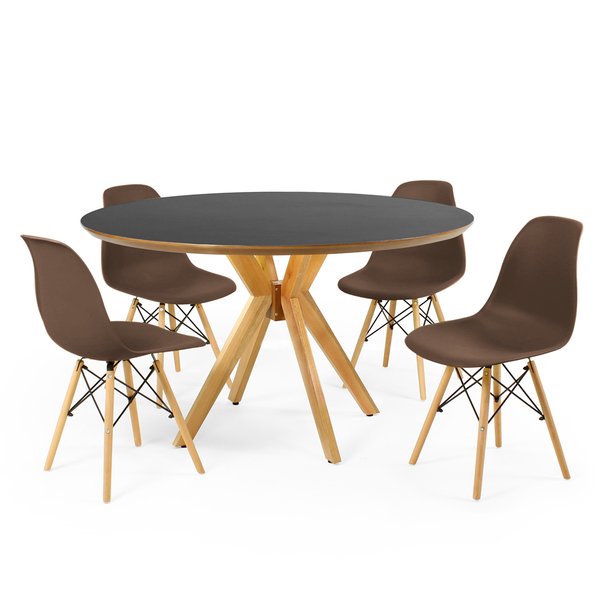 mesa de jantar redonda preta 120cm marci premium com 4 cadeiras eames eiffel 8