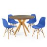 mesa de jantar redonda 100cm natural marci premium com 4 cadeiras eames eiffel 3