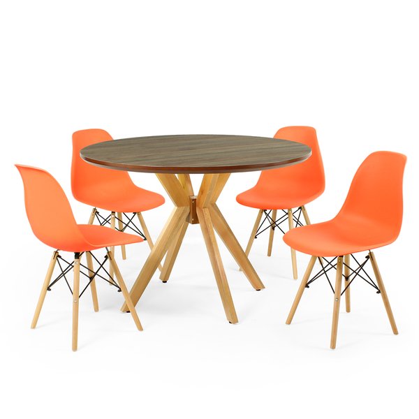 mesa de jantar redonda 100cm natural marci premium com 4 cadeiras eames eiffel 7