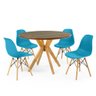 mesa de jantar redonda 100cm natural marci premium com 4 cadeiras eames eiffel 12