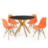 mesa de jantar redonda preta 100cm marci premium com 4 cadeiras eames eiffel 7