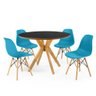 mesa de jantar redonda preta 100cm marci premium com 4 cadeiras eames eiffel 12