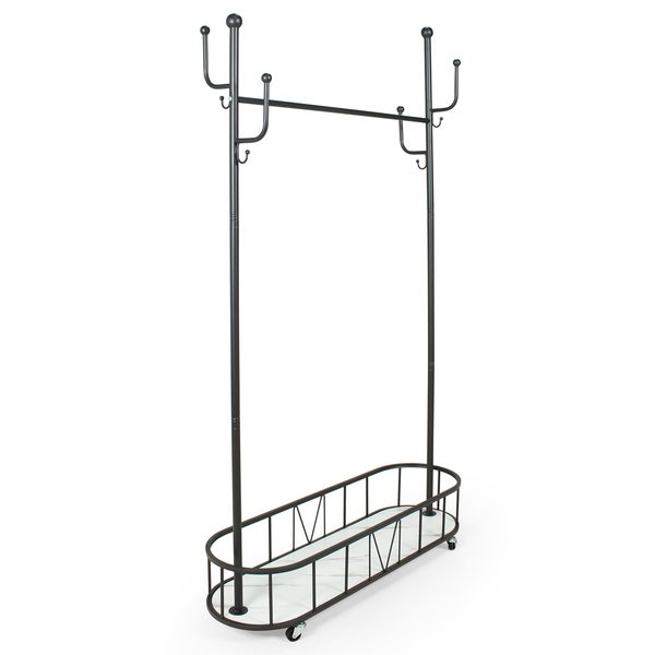 cabideiro de chao grande com sapateira e rodizios preto 2