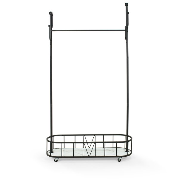 cabideiro de chao grande com sapateira e rodizios preto 3