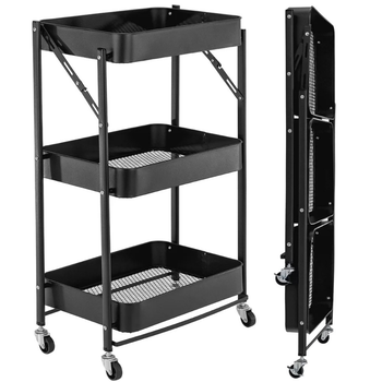 carrinho multiuso organizador dobravel com 3 prateleiras preto 1