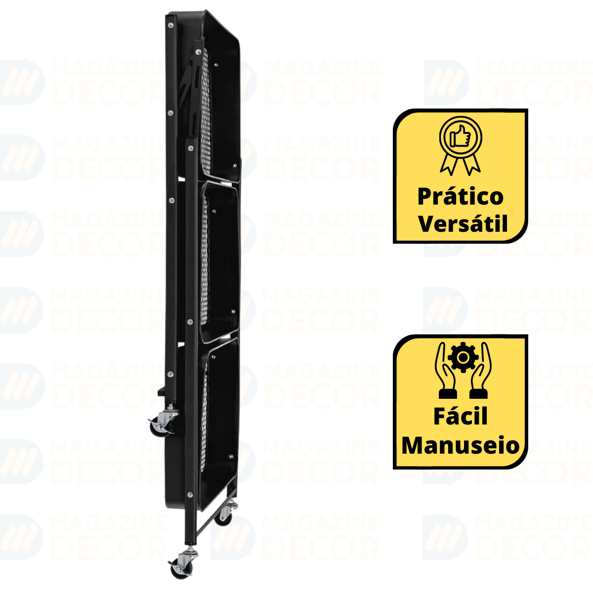carrinho multiuso organizador dobravel com 3 prateleiras preto 3