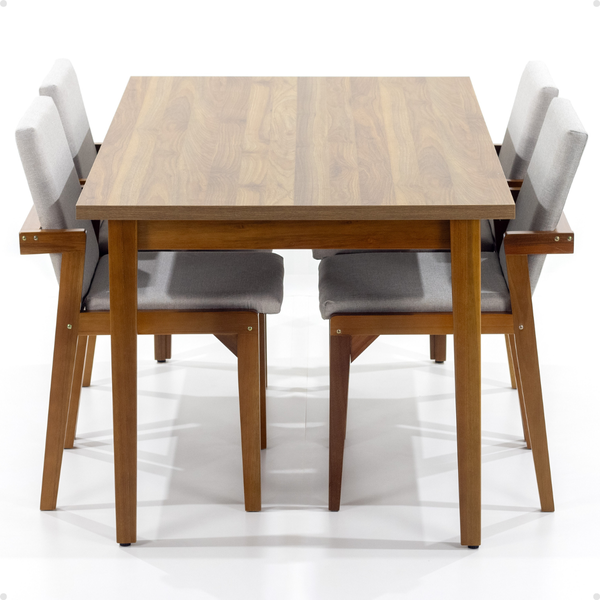 mesa de jantar retangular luiza 160cm natural com 4 cadeiras estofadas isabela bege 1
