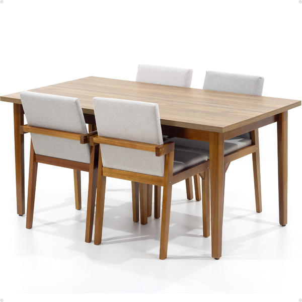 mesa de jantar retangular luiza 160cm natural com 4 cadeiras estofadas isabela bege 2