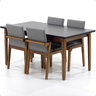 mesa de jantar retangular luiza 160cm preta com 4 cadeiras estofadas isabela cinza 2