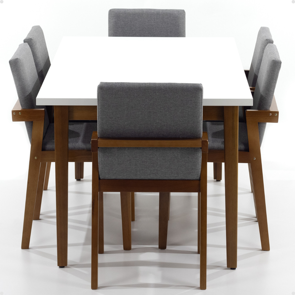 Mesa de Jantar Retangular Luiza 160cm Branca com Cadeiras
