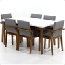 mesa de jantar retangular luiza 160cm branca com 6 cadeiras estofadas isabela cinza 2