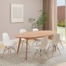 conjunto mesa de jantar oval vertice 190cm natural com 6 cadeiras eames eiffel branco