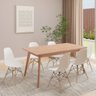 conjunto mesa de jantar retangular vertice 160cm natural com 6 cadeiras eames eiffel branco