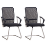 kit 2 cadeiras de escritorio base fixa montreal estofada tela mesh preto