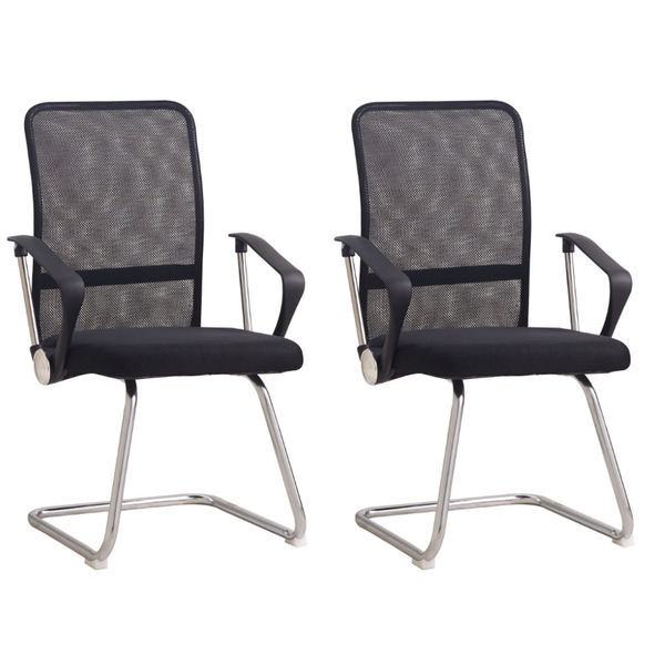 kit 2 cadeiras de escritorio base fixa montreal estofada tela mesh preto