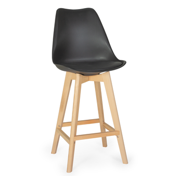 banqueta alta leda base madeira com encosto preto magazine decor 2