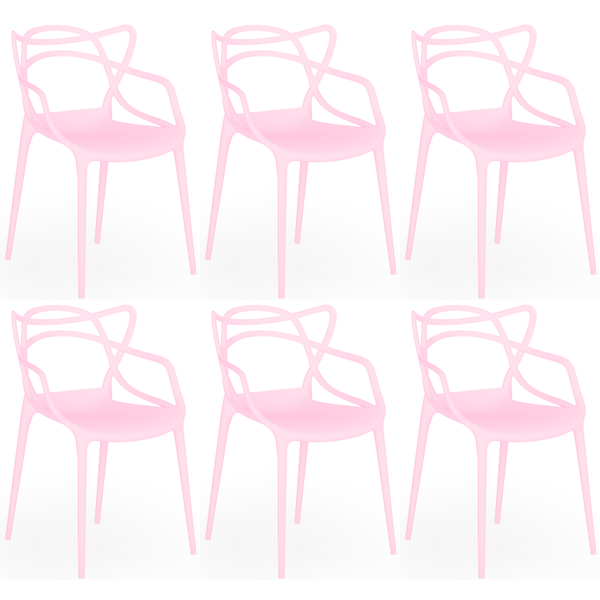 kit 6 cadeiras masters allegra empilhavel rosa magazine decor