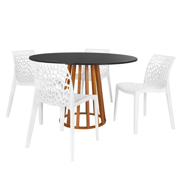 mesa de jantar redonda talia amadeirada 120cm preta com 4 cadeiras gruvyer magazine decor 2