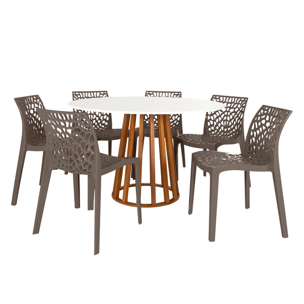 mesa de jantar redonda 6 cadeiras talia amadeirada branca 120cm com cadeira gruvyer magazine decor 4