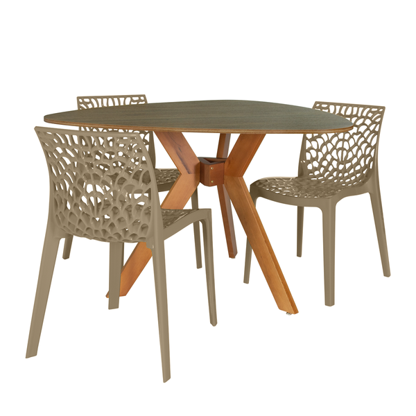 mesa de jantar oganica natural 120cm com 3 cadeiras gruvyer 6