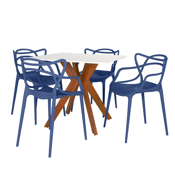 mesa de jantar quadrada 4 lugares 90x90cm isa branca com cadeira allegra magazine decor 4
