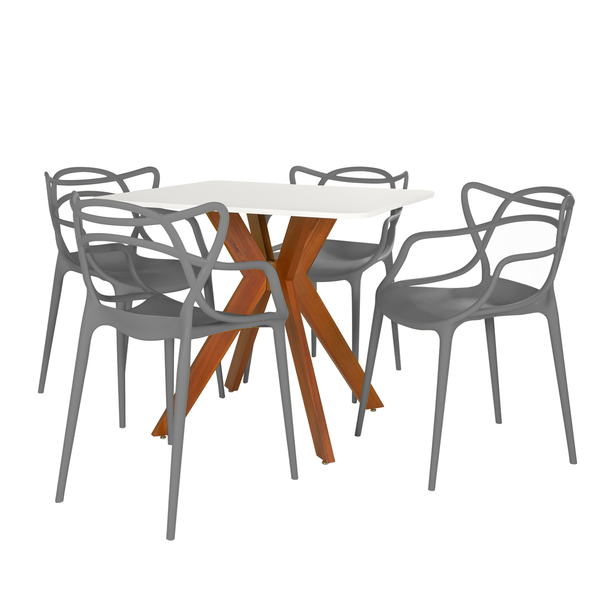 mesa de jantar quadrada 4 lugares 90x90cm isa branca com cadeira allegra magazine decor 7