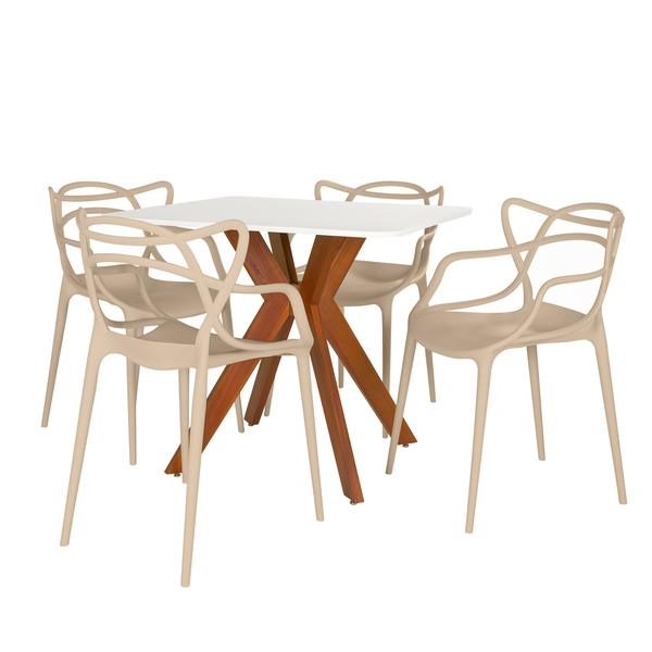 mesa de jantar quadrada 4 lugares 90x90cm isa branca com cadeira allegra magazine decor 10