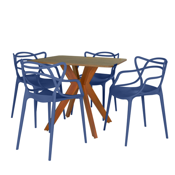 mesa de jantar quadrada 4 lugares isa 90x90cm natural com cadeira allegra magazine decor 4