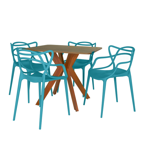 mesa de jantar quadrada 4 lugares isa 90x90cm natural com cadeira allegra magazine decor 13