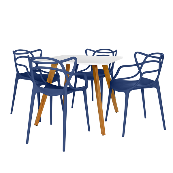 mesa de jantar quadrada 4 lugares agata branca 90x90 com cadeira allegra magazine decor 4