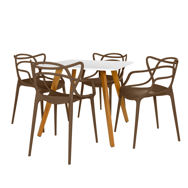 mesa de jantar quadrada 4 lugares agata branca 90x90 com cadeira allegra magazine decor 9