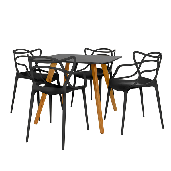 mesa de jantar qudrada 4 lugares agata 90x90 preta com cadeira allegra magazine decor 11