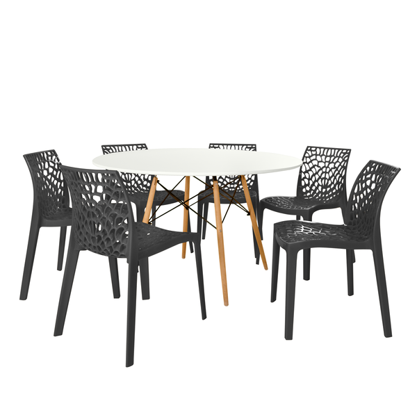 mesa de jantar redonda 6 lugares eiffel branca 120cm com cadeira gruvyer 1