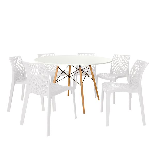 mesa de jantar redonda 6 lugares eiffel branca 120cm com cadeira gruvyer 3