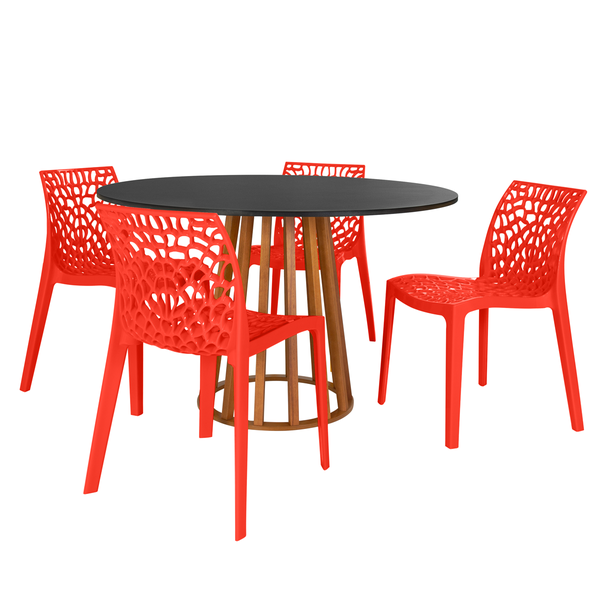 mesa de jantar redonda 4 lugares talia amadeirada preta com 4 cadeiras gruvyer magazine decor 1