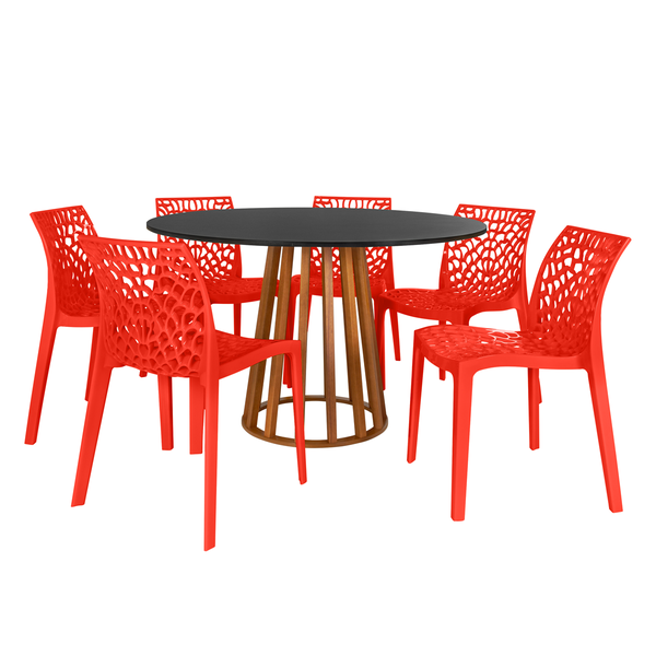 mesa de jantar redonda 6 lugares talia amadeirada 120cm com cadeira gruvyer magazine decor 1