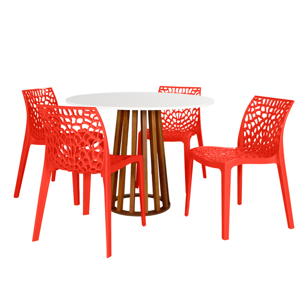 mesa de jantar redonda 4 lugares 100cm talia amadeirada branca com cadeira gruvyer 1