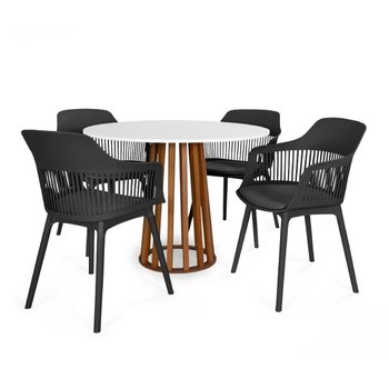mesa de jantar redonda 4 lugares talia branca 100cm com cadeira estofada marcela magazine decor 1