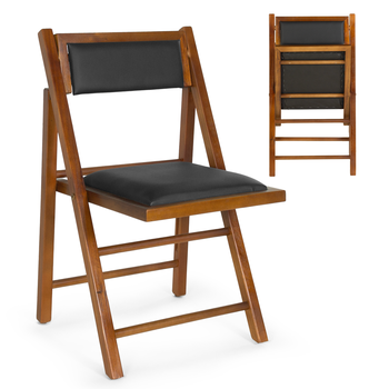 cadeira dobravel rustica castanho de madeira com estofado preto magazine decor 2