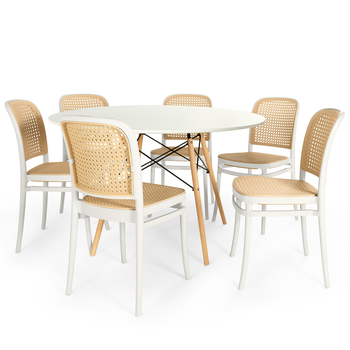 conjunto mesa de jantar redonda eiffel branca 120cm com 6 cadeiras roma magazine decor 4