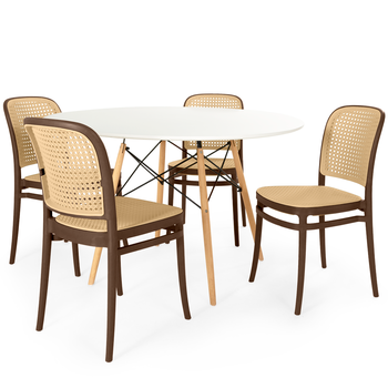 conjunto mesa de jantar redonda eiffel branca 120cm com 4 cadeiras roma magazine decor 1