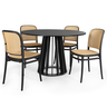mesa de jantar redonda talia preta 120cm com 4 cadeiras roma 1