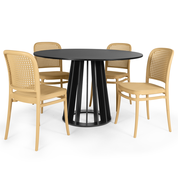 mesa de jantar redonda talia preta 120cm com 4 cadeiras roma 3