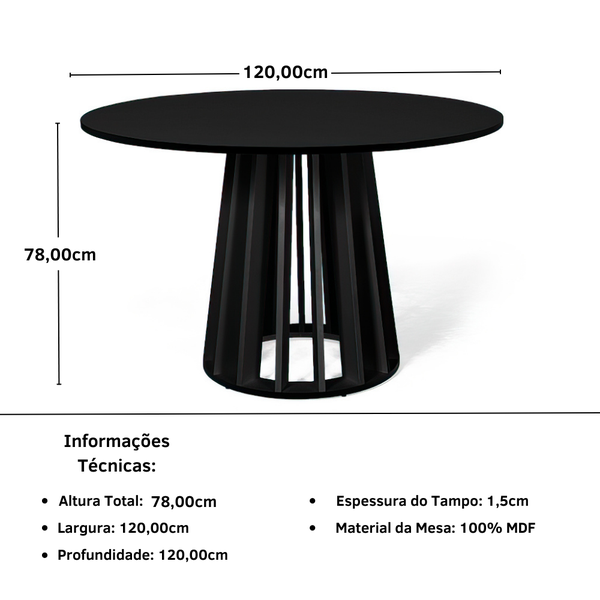 mesa de jantar redonda 6 lugares talia 120cm preta magazine decor