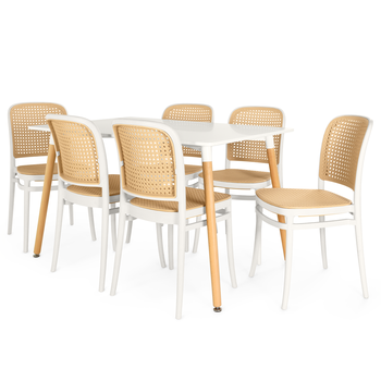 mesa de jantar retangular 6 lugares eiffel branca 120x80 com cadeira roma magazine decor 2