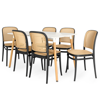 mesa de jantar retangular 6 lugares eiffel branca 120x80 com cadeira roma preta magazine decor