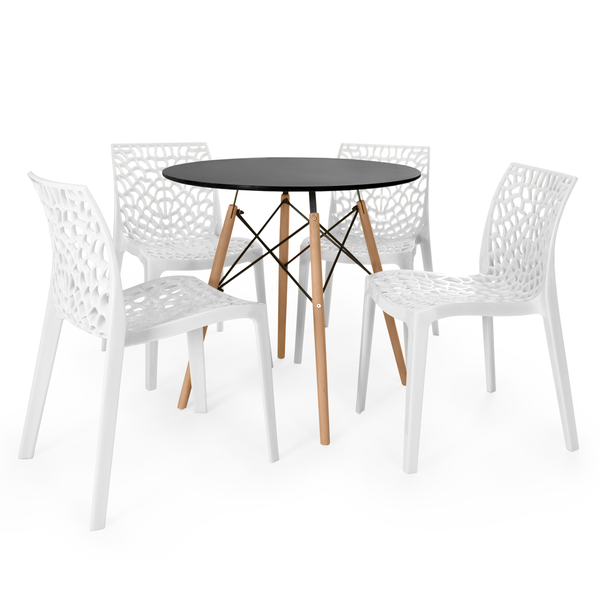 mesa de jantar redonda 4 lugares eiffel preta 90cm com cadeira roma 3