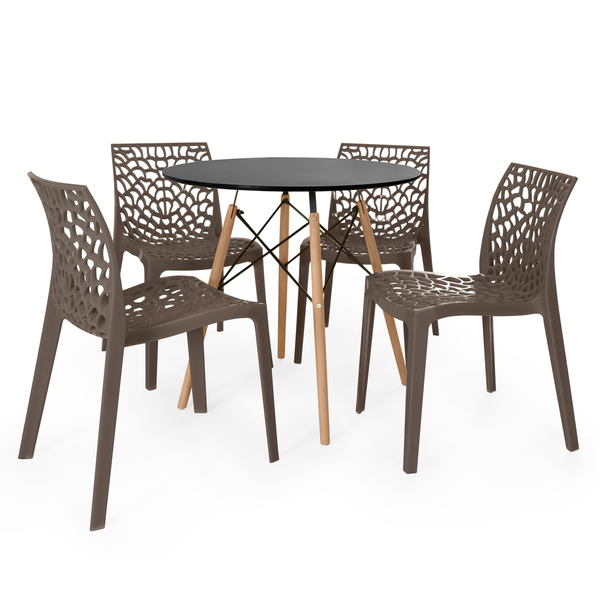 mesa de jantar redonda 4 lugares eiffel preta 90cm com cadeira roma 6
