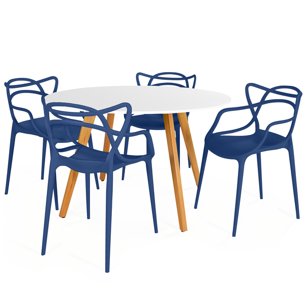 conjunto mesa de jantar redonda laura 100cm branca com 4 cadeiras allegra 3